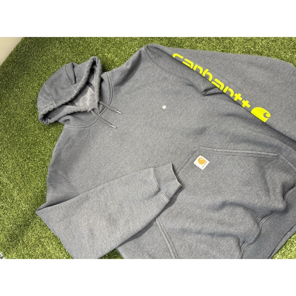 Carhartt K288-026 Mens L Original Fit Logo Sleeve Graphic Sweatshirt Hoodie Grey